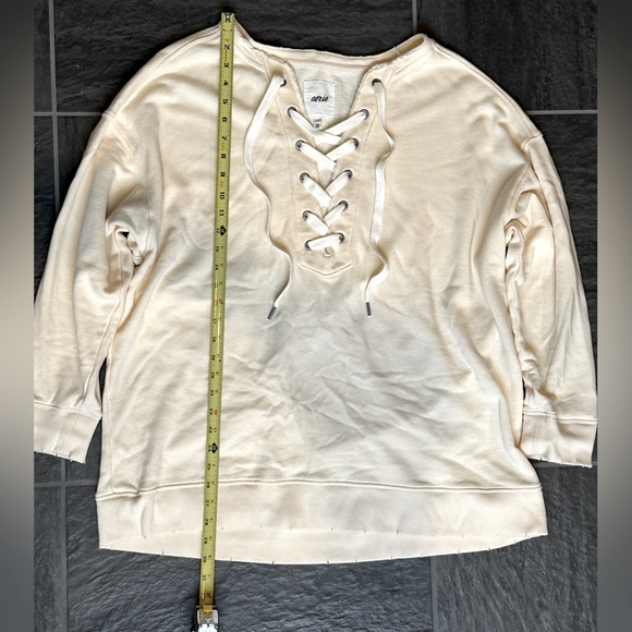 Aerie Oversized Lace Up Crew Sweatshirt in color Cream, size Large - Picture 8 of 15